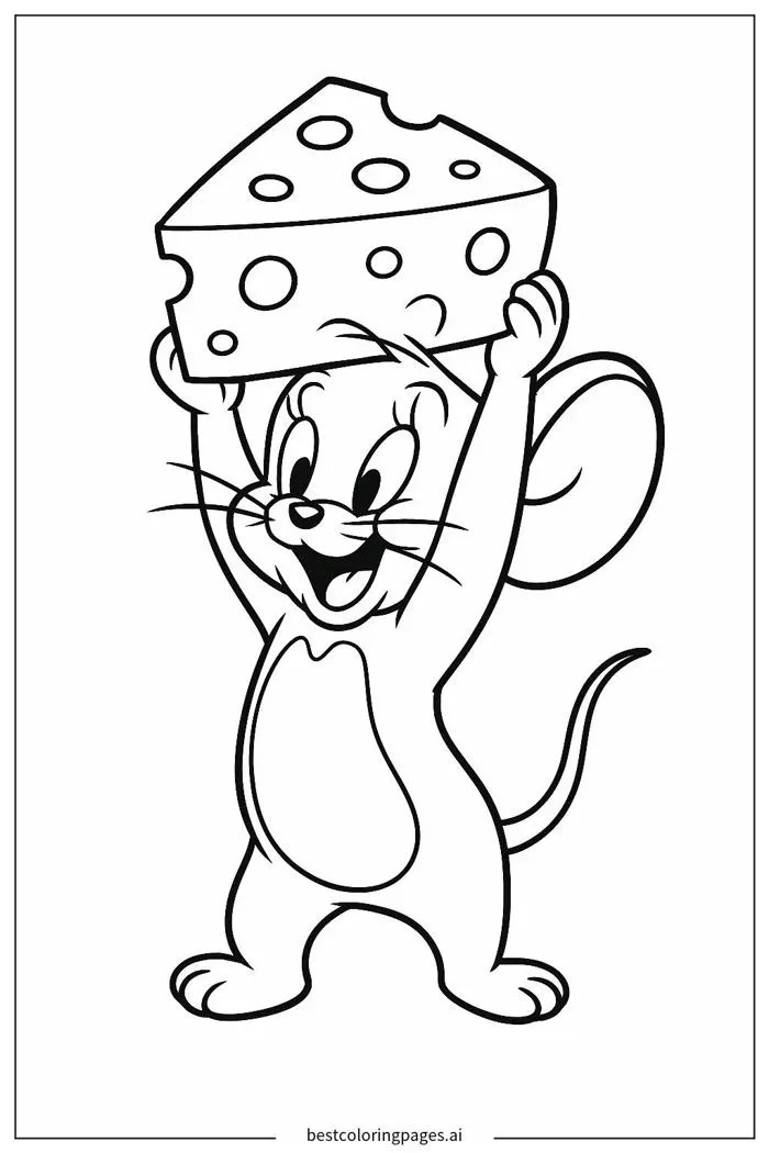 Jerry cầm miếng phô mai Trang tô màu - In miễn phí | BestColoringPages AI