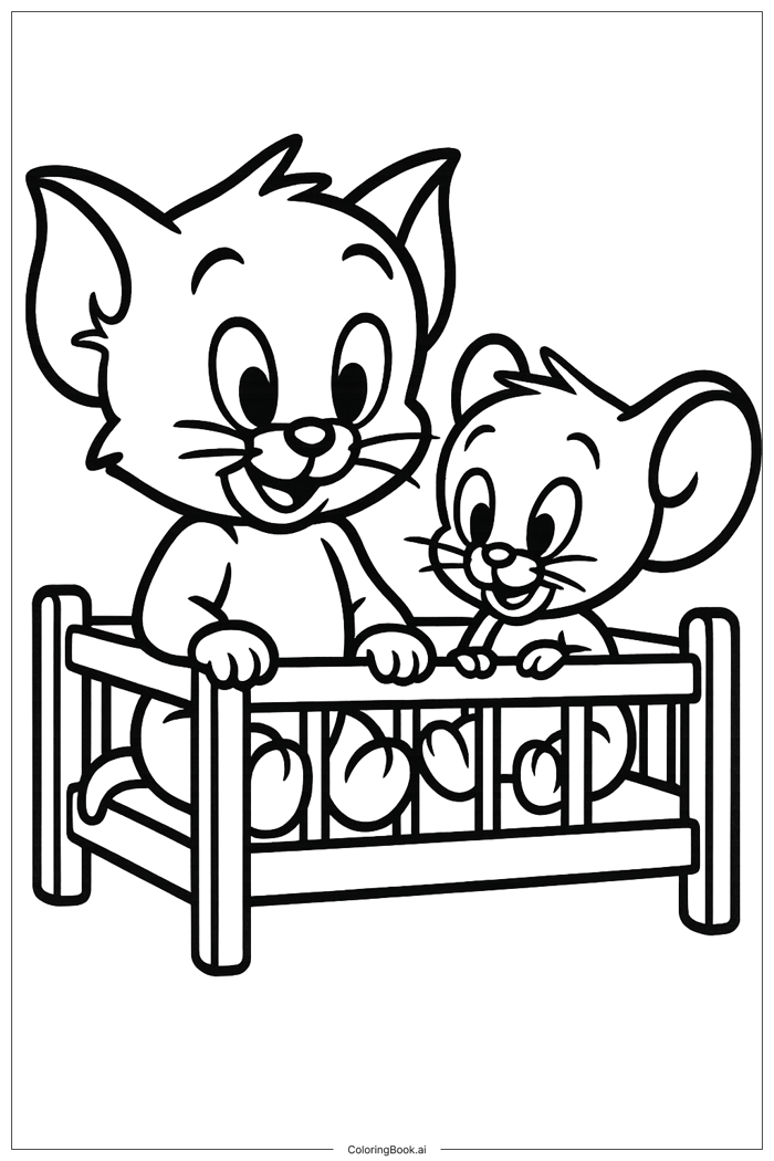 Trang Tô Màu Tom Và Jerry Bé Dễ Thương Trong Cũi (Có thể In Miễn Phí dưới  định dạng PDF & PNG)