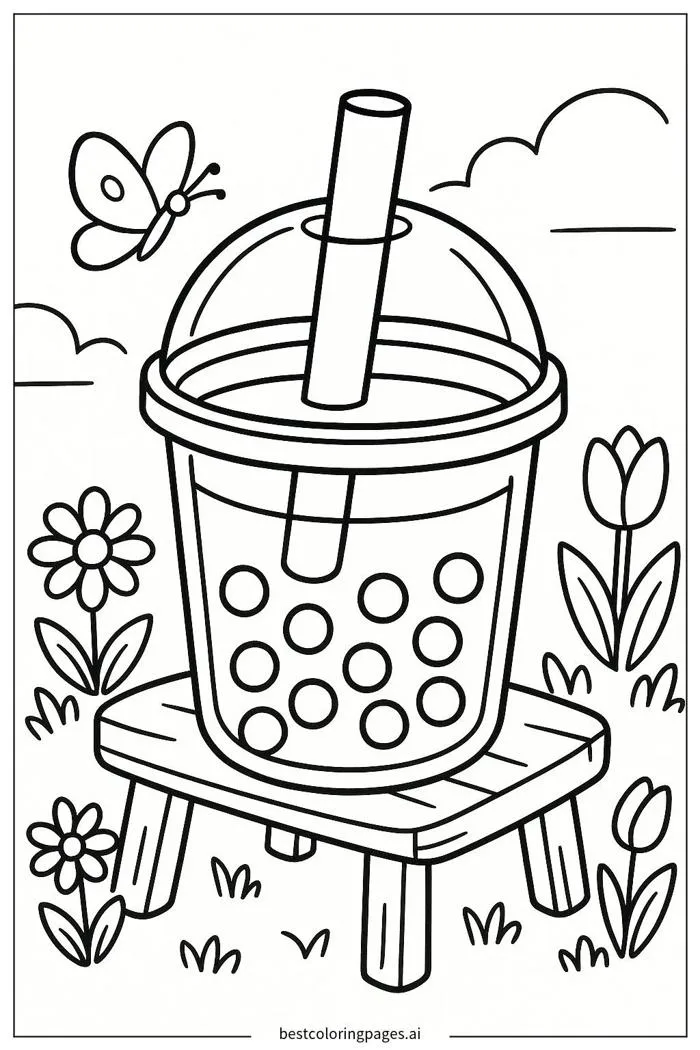 Trà sữa trân châu trong khu vườn Trang tô màu - In miễn phí |  BestColoringPages AI