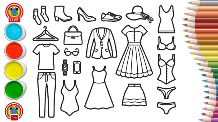 Tranh tô màu trang phục thời trang mùa hè cho bé - Outfits, Fashion, Summer Coloring pages for kids Tranh tô màu trang phục thời trang mùa hè cho bé - Outfits, Fashion, Summer Coloring pages for kids