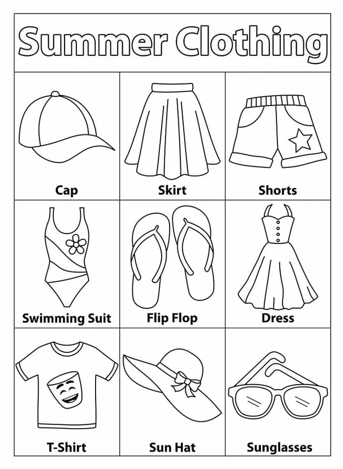 Tô màu Quần Áo Mùa Hè Đẹp và Đơn Giản - Trang Tô Màu Cho Bé Tô màu Quần Áo Mùa Hè Đẹp và Đơn Giản - Trang Tô Màu Cho Bé