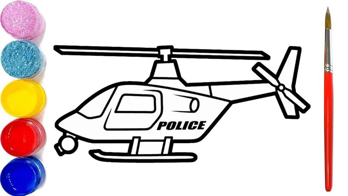 Vẽ tranh trực thăng cảnh sát và tô màu kim tuyến 💖 How to Draw a Police  Helicopter 💖