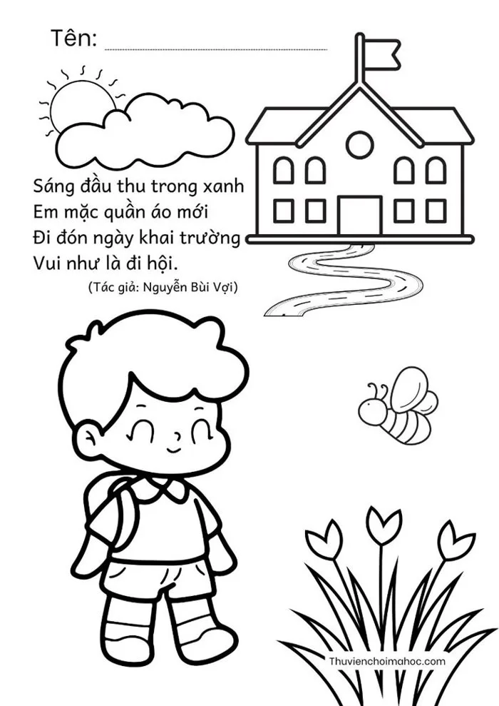 Bộ 10 Tranh Tô Màu Trường Mầm Non Đơn Giản | Bé Đến Trường Ngày Khai Giảng Bộ 10 Tranh Tô Màu Trường Mầm Non Đơn Giản | Bé Đến Trường Ngày Khai Giảng