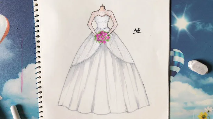 How to Draw a Wedding Dress 24 - Vẽ Váy Cưới - An Pi TV Coloring