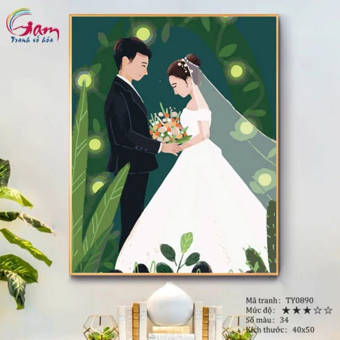 Tranh tô màu theo số sơn dầu số hóa Gam Tranh tình yêu hạnh phúc váy cưới  hôn lẽ TY0890 | Lazada Việt Nam
