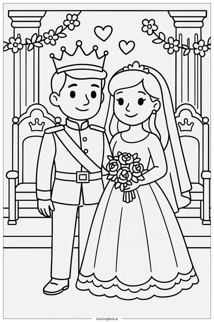 Trang Tô Màu Một Cảnh Đám Cưới Hoàng Gia Tinh Xảo (Có thể In Miễn Phí dưới  định dạng PDF & PNG)