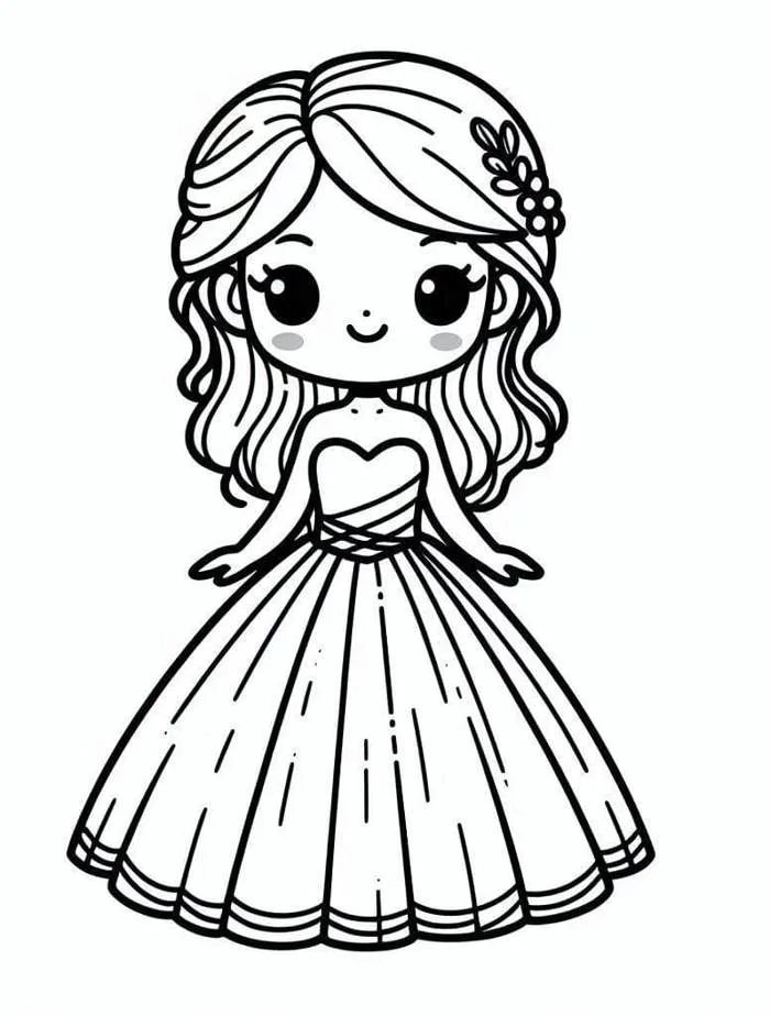 Tô màu Cô Gái Cute Mặc Váy Dạ Hội - Trang Tô Màu Cho Bé