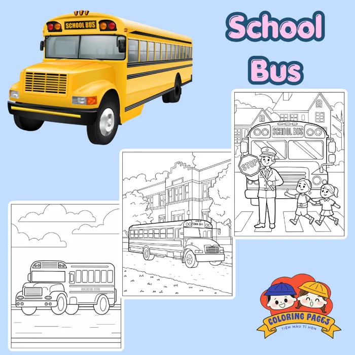 Combo 50/25 tờ tranh tô màu, tranh tập tô cho bé hình xe buýt trường học  School Bus giấy A4, A5 T0498SB | Shopee Việt Nam