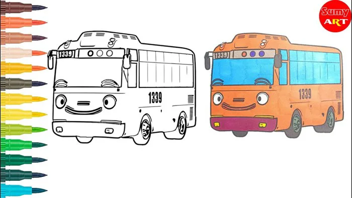 How to color Tayo the Little Bus | Hướng dẫn tô màu xe Bus | Coloring pages  for kids