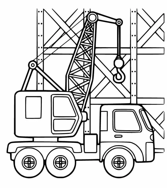 Tô màu Xe Cần Cẩu Trên Công Trường - Trang Tô Màu Cho Bé