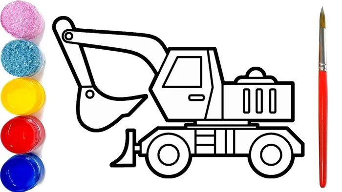 Vẽ tranh xe cần cẩu máy xúc và tô màu kim tuyến 💖 Glitter Coloring  Excavator trucks 💖