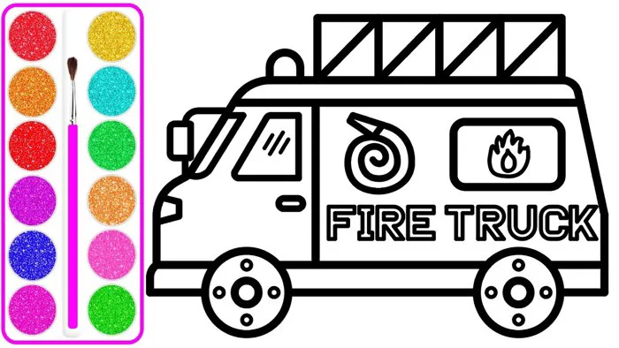Vẽ xe cứu hỏa đồ chơi | Dạy bé vẽ | Tô màu kim tuyến | Glitter Toy Fire  Truck Drawing and Coloring