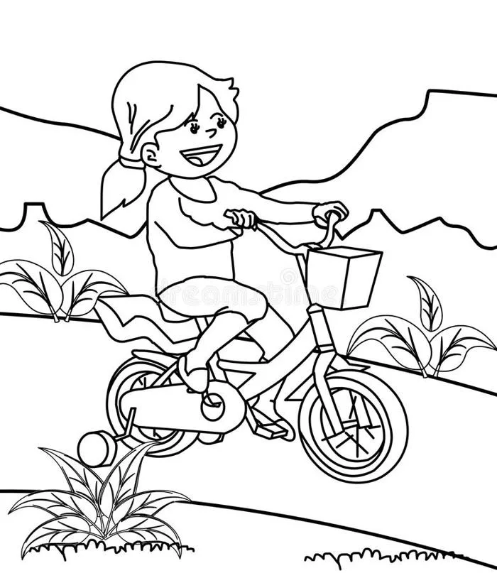 Tô màu cô bé vui vẻ đạp xe - Trang Tô Màu Cho Bé