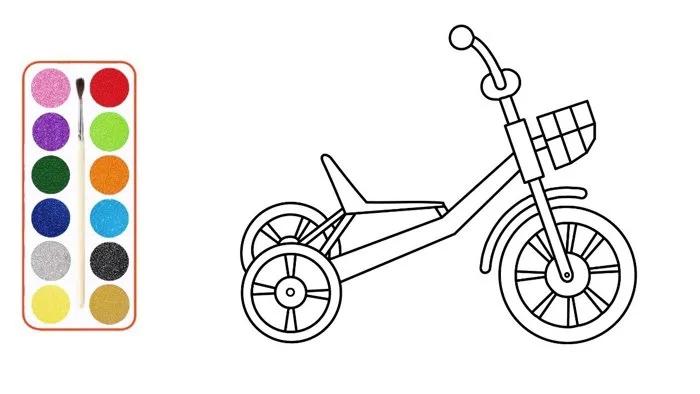 Vẽ và tô màu xe đạp 3 bánh | Bé học tô màu | How to draw the glitter  Tricycle bicycle for kids