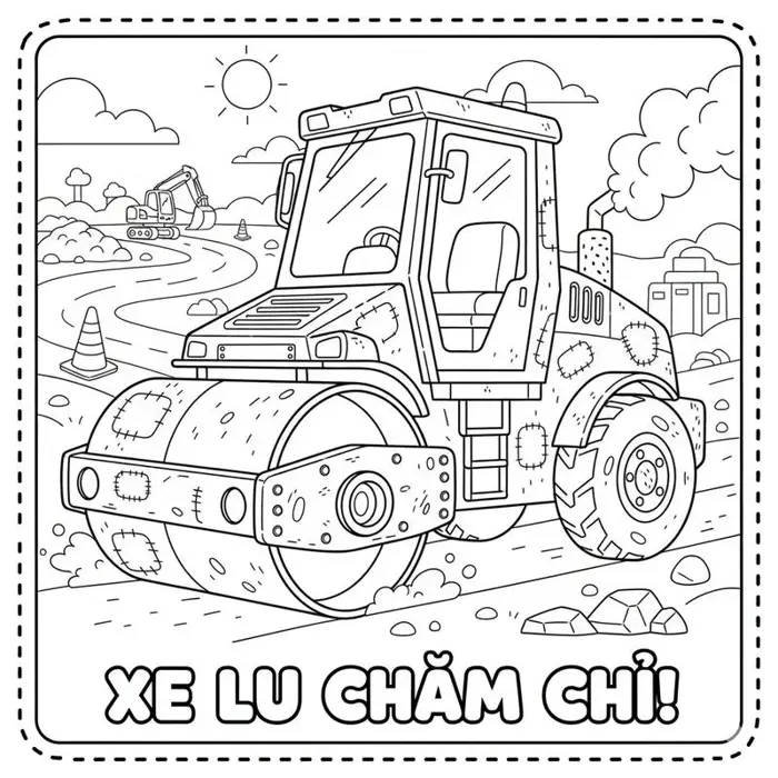 Bộ tranh tô màu xe lu cho bé học làm kỹ sư SANY 2026