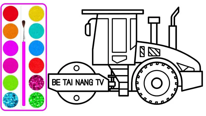 Xe lu cho bé vẽ | Dạy bé vẽ | Dạy bé tô màu | Road Roller Truck Drawing and  Coloring