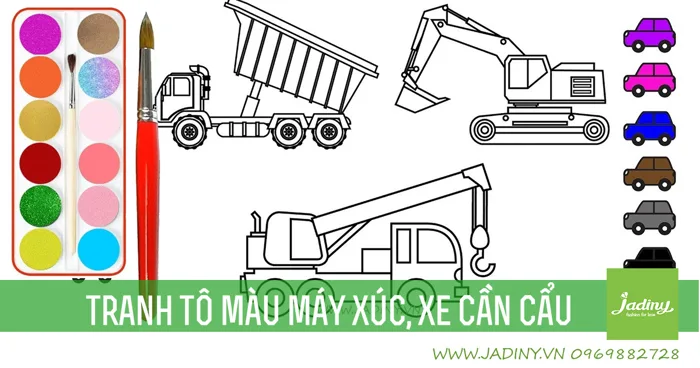 Tổng hợp tranh tô màu máy xúc, xe cần cẩu cho bé trai – Jadiny