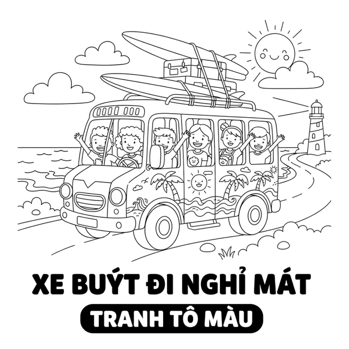 Tranh tô màu xe ô tô khách vui nhộn giúp bé thỏa sức sáng tạo