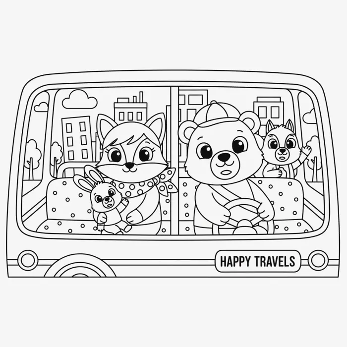Tranh tô màu xe ô tô khách vui nhộn giúp bé thỏa sức sáng tạo