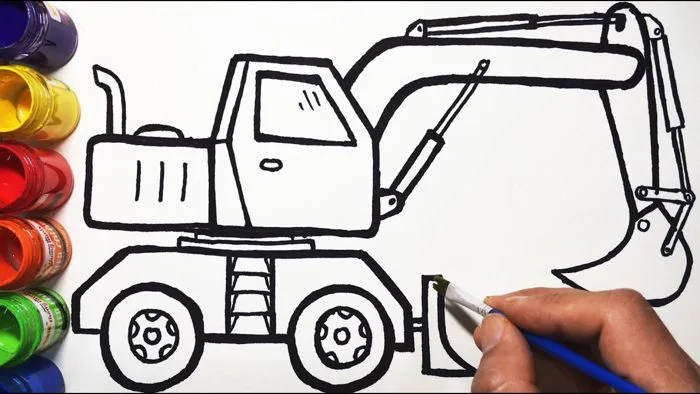 Vẽ xe xúc xe ủi đơn giản và tô màu cho bé | Cara Menggambar dan Mewarnai  Mainan Excavator