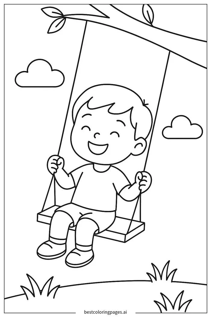 Em bé trên xích đu Trang tô màu - In miễn phí | BestColoringPages AI