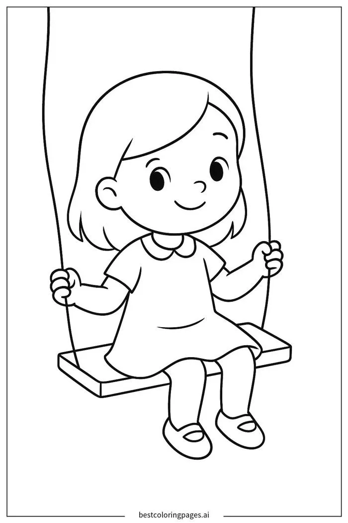 Cô bé ngồi trên xích đu Trang tô màu - In miễn phí | BestColoringPages AI