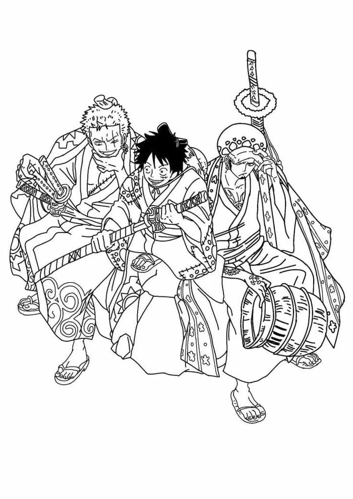 Tô màu Zoro, Luffy và Law - Trang Tô Màu Cho Bé