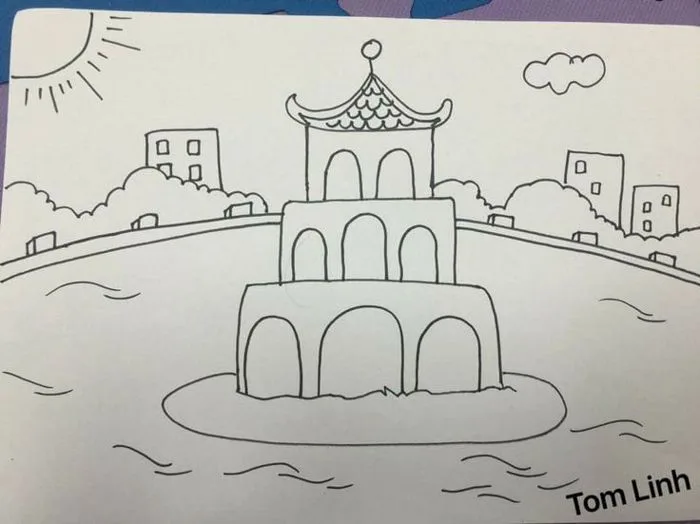 Tranh tô màu Hồ Gươm Tranh tô màu Hồ Gươm